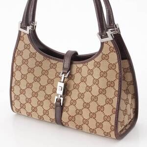 Gucci Tan GG Beige Jackie Handbag Leather Brown Canvas